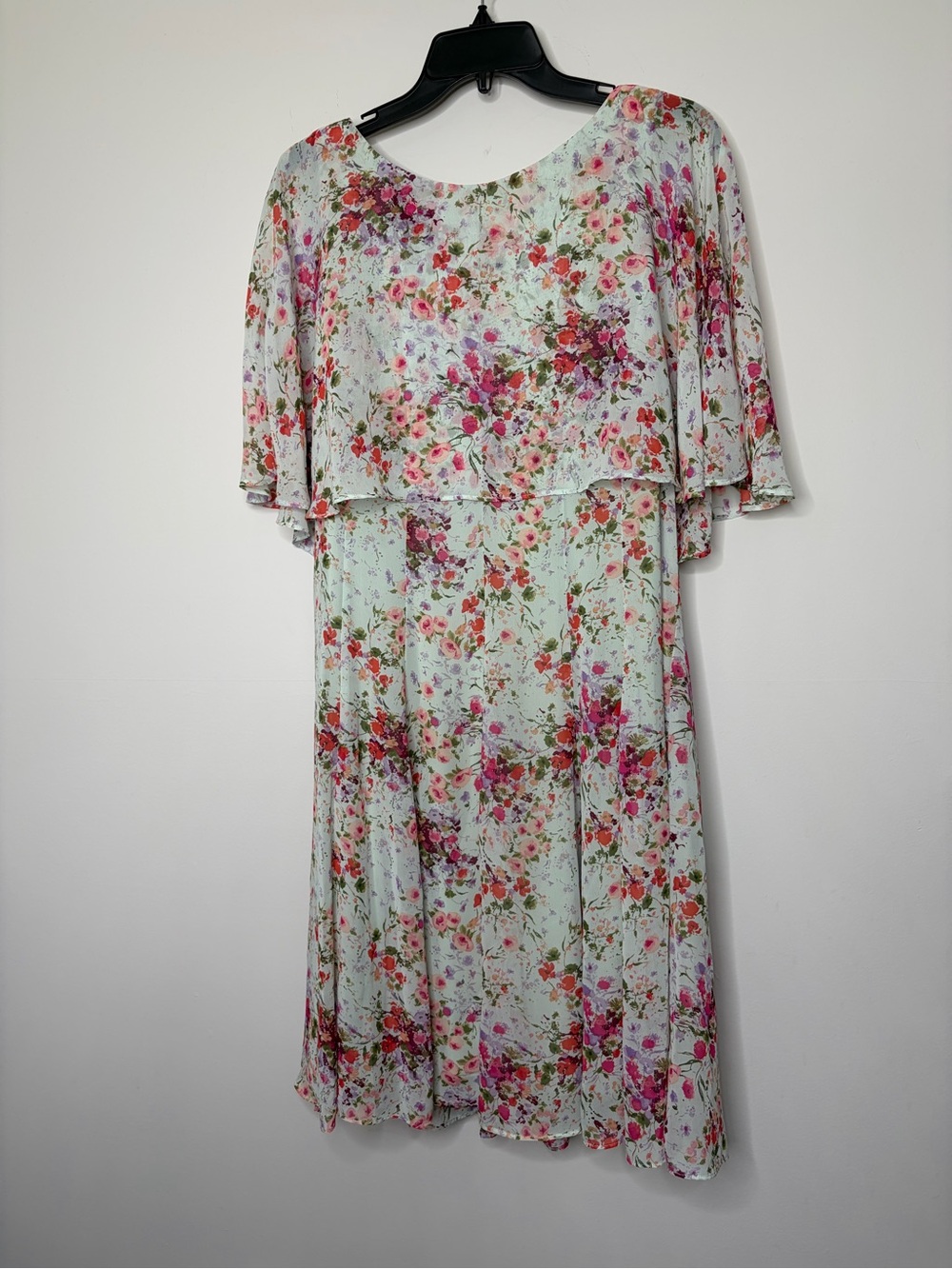 NWT Floral Midi Dress with Cape Sleeves sage green and pink wedding guest